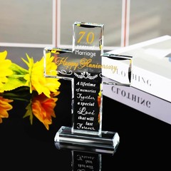 Timeless 70th Anniversary Glass Cross Keepsake – Elegant Décor for Parenthood