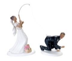 Gone Fishing Couple Bride Wedding Cake Topper Non-Caucasian NOB