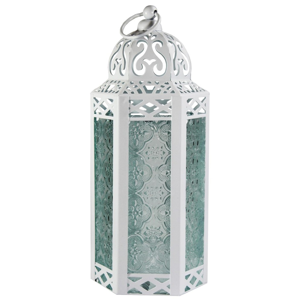 VELA LANTERNS White Moroccan Candle Lantern Decorative Medium, White/Clear