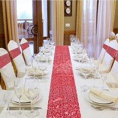 54 Pcs Sequin Chair Sashes and Table Runners, 48 Sequin Chair Bows, 6 Red