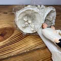 10” Vintage 1959 Plastic Bride & Groom Novelty Wedding Cake Topper Bells *READ*