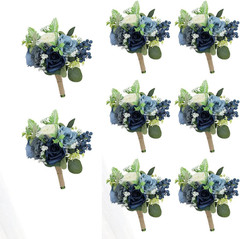 Elegant Navy Blue & White Bridesmaid Bouquet Set of 8 for Weddings