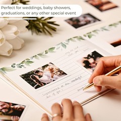 Gold Foil Greenery Wedding Guest Book 7 x 9 inches, Pen & Table Sign Included…
