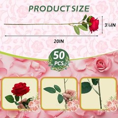 50 PCS Fake Roses, Artificial Flowers Bulk Realistic Silk Faux Rose 50 Pcs Red