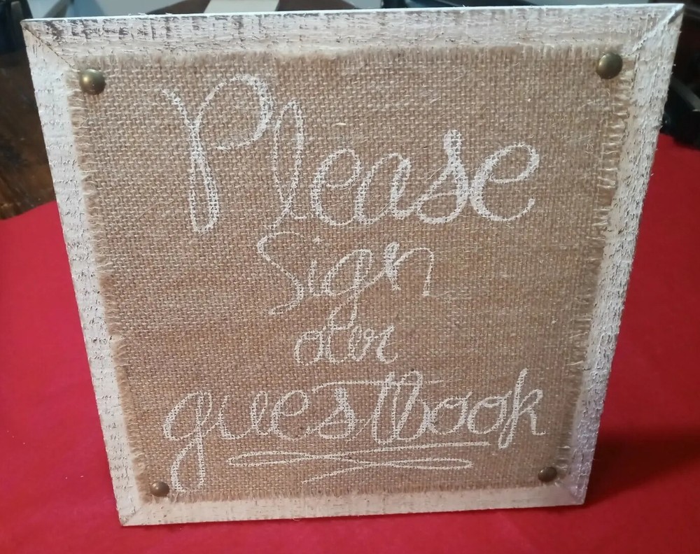 Burlap & Wood Wedding Guest Book Sign In Plaque
