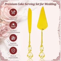 Gold Cake Cutting Set, 2 PCS Wedding Cake Knife and Server Set, Vintage Engra…