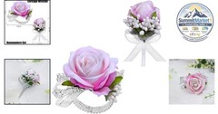 Rose Corsage Wristlet Band and Boutonniere Set, Pink Flowers