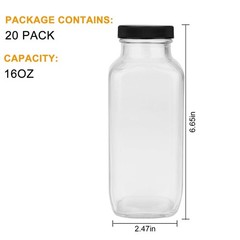 Encheng Vintage Water Bottles,Glass Drinking Bottles 16oz,Square Beverage 500…