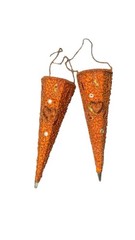 Indian Wedding Favor Mukhwas Saunf Cones Orange Beaded Sequin Decor | Set of 2
