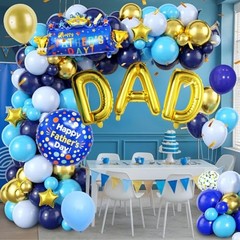 Father’s Day Balloon Arch, Navy Blue Metallic Gold Light Blue Balloon Garland