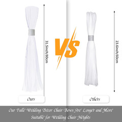 26 Sets Large White Pew Bows Tulle Wedding Aisle Chair Decorations, Extended Chu