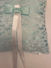Wedding Ring Bearer Pillow Mint green Charmeuse Lace Satin Bow Ribbon 8″ x 8″
