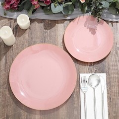 DUSTY ROSE 10 Glossy 8″ Round Plastic Salad PLATES Gold Rim Party Events