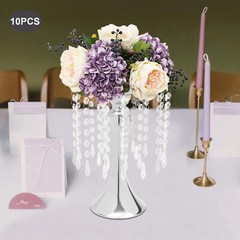 10PCS Silver Vases Wedding Centerpieces Flower Stand Table Decor w/Crystal Beads