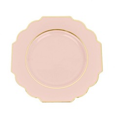 10 BLUSH 8″ Baroque PLASTIC DESSERT PLATES with Gold Rim Party Event Decorations