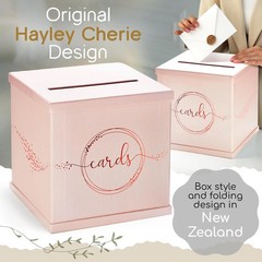 Pink Rose Gold Card Box for Party, Large 10″ Gift Card Box Birthday, Bridal & Ba