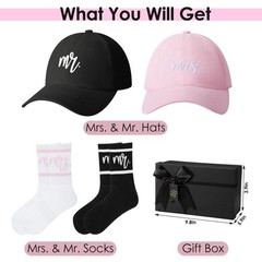 Eurzom 5 Pcs Mr and Mrs Gifts Embroidered Baseball Caps Mr and Mrs Crew Socks…
