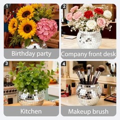 Pcs Disco Ball Vases,» X.7″ Disco Ball Centerpieces Decor,Silver Mirror 6