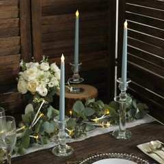3 DUSTY BLUE 11″ tall LED Flameless Taper Candles Lights Home Wedding