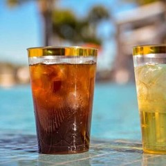 12 17 oz Plastic CLEAR with Gold Rim Cocktail Disposable Glasses Party Wedding