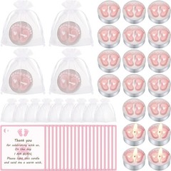 20 Sets Baby Shower Party Favors Pink Tea Lights Candles with Organza Bag