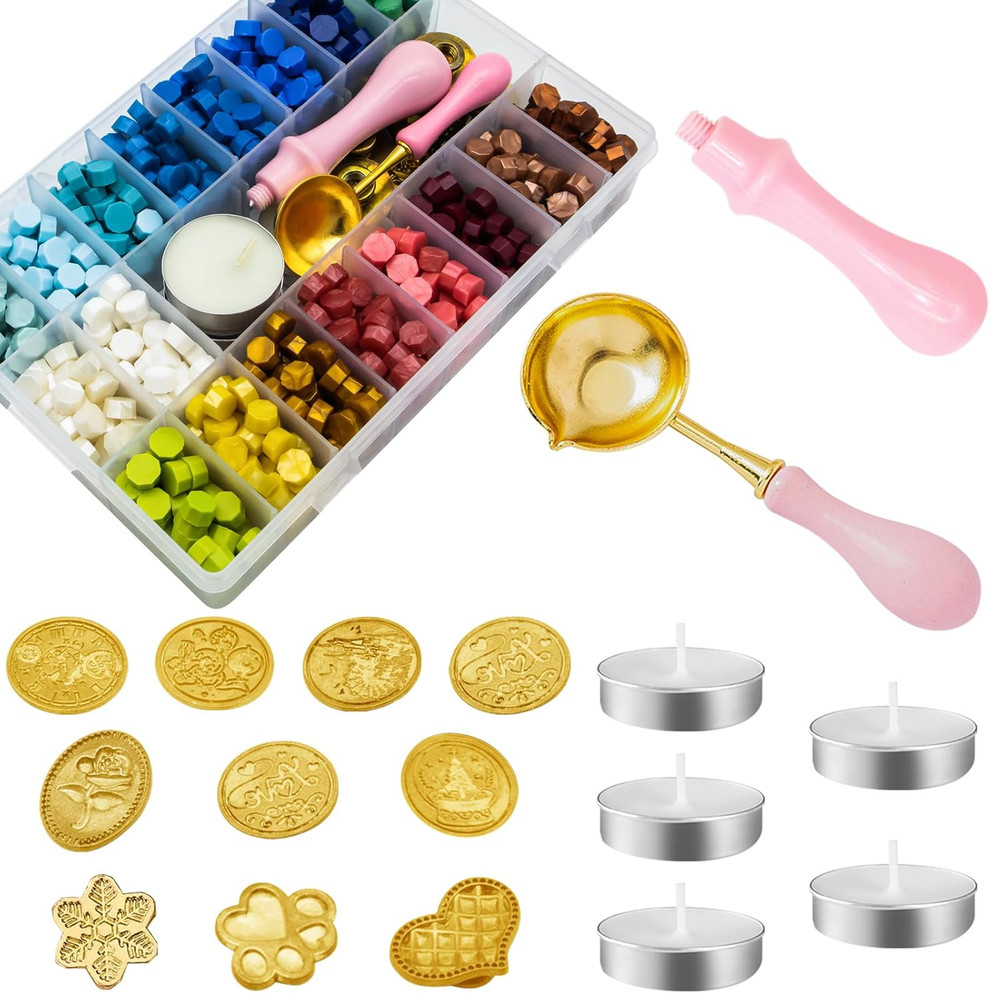 917Pcs Letter Sealing Kit Contains 18 Colors Wax Seal Beads, 10Pcs Stamps with H