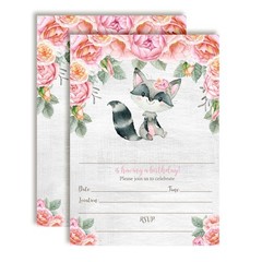 Watercolor Floral Cute Raccoon 20 Pack,