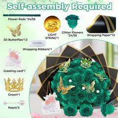 Dark Green Glitter Roses Bouquet, 36 Pcs Shiny Glitter Flowers Bouquet, Everl…