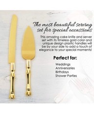 Gold Elegant Cake Knife and Server Set, Steel Plated Blades with Acrylic Handles