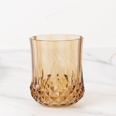 6 pcs Amber Gold 8 oz Crystal Cut Plastic Stemless Wine Glasses Disposable