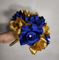 Royal Blue White Gold Rose Bridal Wedding Bouquet Accessories