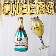 39″ Gold Green Goblet and Champagne Bottle Mylar Foil Balloons Party supplies