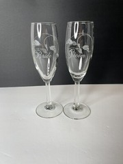 Cala Lily Champagne Wedding Toasting Flutes Bride Groom Etch Set Of 2