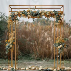 7.5 ft tall 3D Gold Rectangular Metal Wedding Arch Backdrop Stand Decorations
