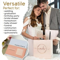 Pink Rose Gold Card Box for Party, Large 10″ Gift Card Box Birthday, Bridal & Ba