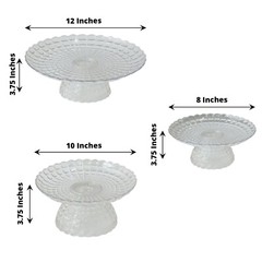 3 Clear Plastic CUPCAKE STANDS Pressed Design Stackable Dessert Pedestals Party