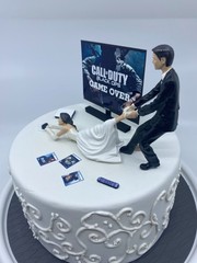 No Gamer Bride and Groom Funny Wedding cake topper COD or your game