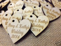 Personalised Engraved Wooden Hearts Present Hangers Wedding Table decor Favours
