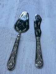 Vintage 800 Silver Cake Server & Knife Set Geometric Engraved Continental