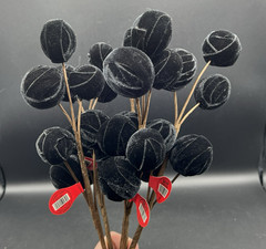 Black Velvet Ball Pick Artificial Floral Stem Deco Floral NEW ~ Set of 5 Stems