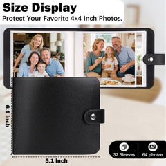 2 Pack Small Photo Album 4×4 Hold 64 Leather inches, 2Pack Black