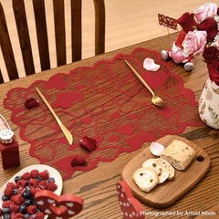 Heart Lace Valentines Placemats Set of 4, 12×18 Inch 12″ x 18″, 4 Pcs Red