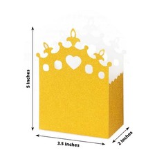 20 Gold Glitter Princess Crown Paper Favor Boxes Party Events Home Decorations