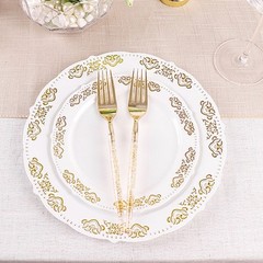 24 CLEAR 8.5″ Plastic FORKS with Gold Glittered Handle Wedding Party Tableware