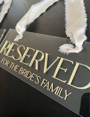 Acrylic Hanging Reserved Signs with Ribbon, Set of 2, Wedding, Clear Gold White