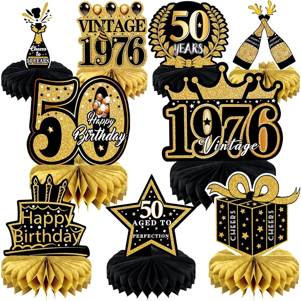 9 Pcs 50th Birthday Decoration for Men Women 50th, 50th-black and Gold