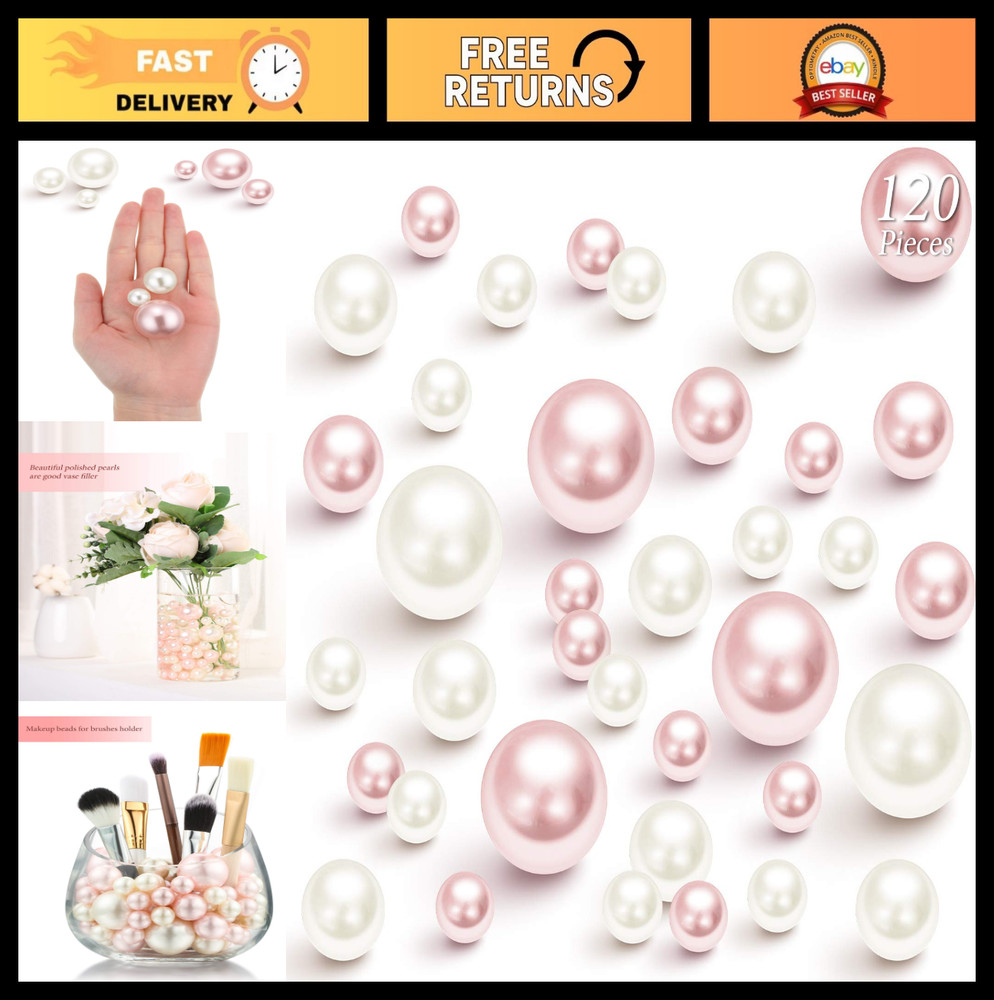 120 Pieces Faux Pearl Beads for Vase Filler & Crafting – Assorted Colors 14/20/3