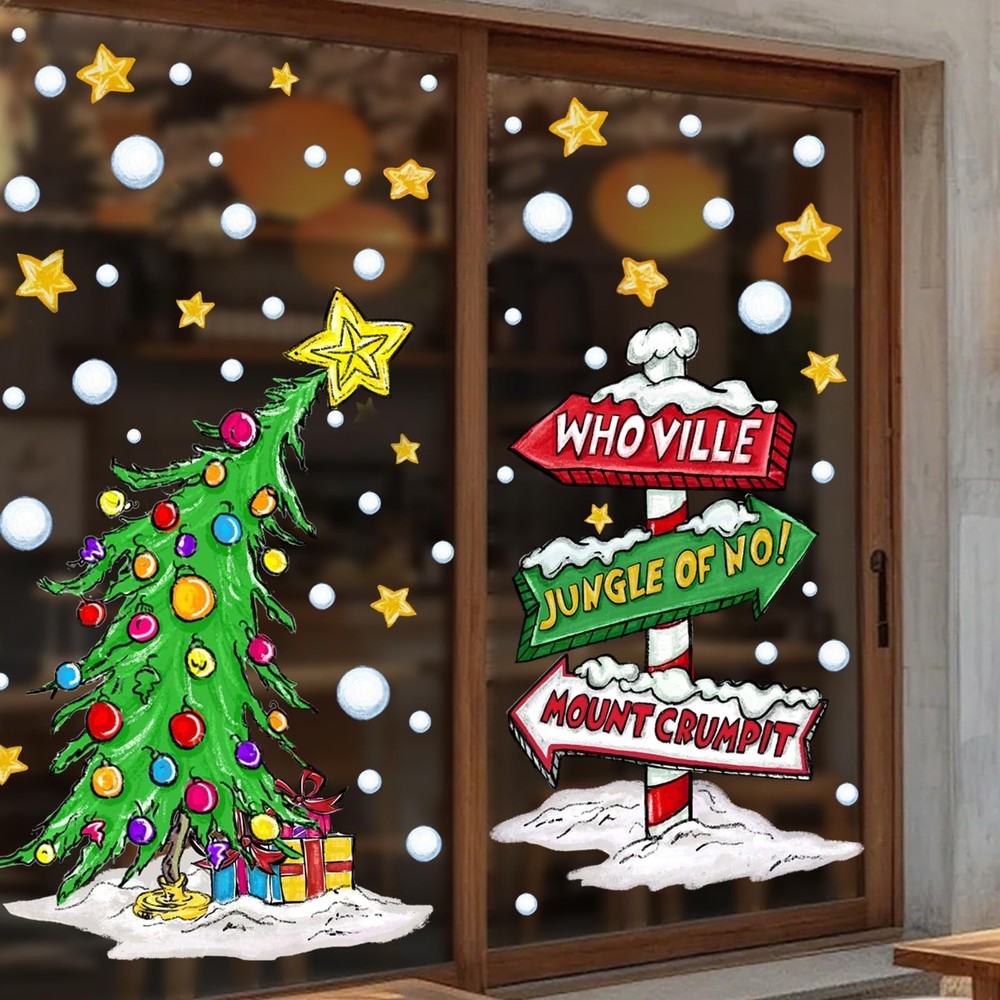 Vellibring Christmas Window Clings Decorations,Extra Large Reusable Decals Ru…