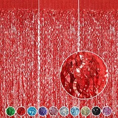 3 Pack Red Backdrop Curtain – 3.3 ft x 6.6 ft Foil Backdrop Curtain Laser Red