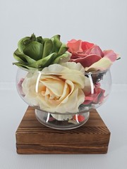 Multicolor Roses Arrangement in Glass Bubble Bowl